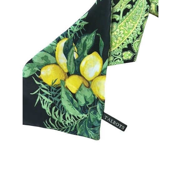 Talbots Reversible Silk Scarf Lemon/green Paisley 64"x4" - Picture 1 of 7